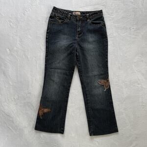 Faded Glory Jeans Girls 10 Blue Denim Straight Butterfly Embroidered Stretch